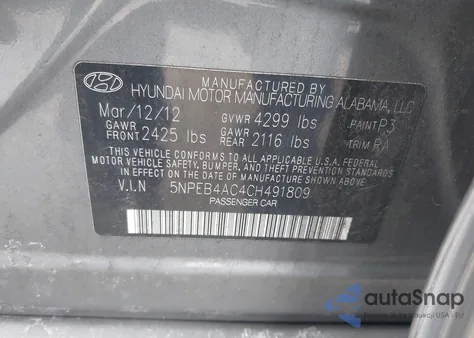 2012 Hyundai Sonata Gls from USA, damaged, VIN 5NPEB4AC4CH491809